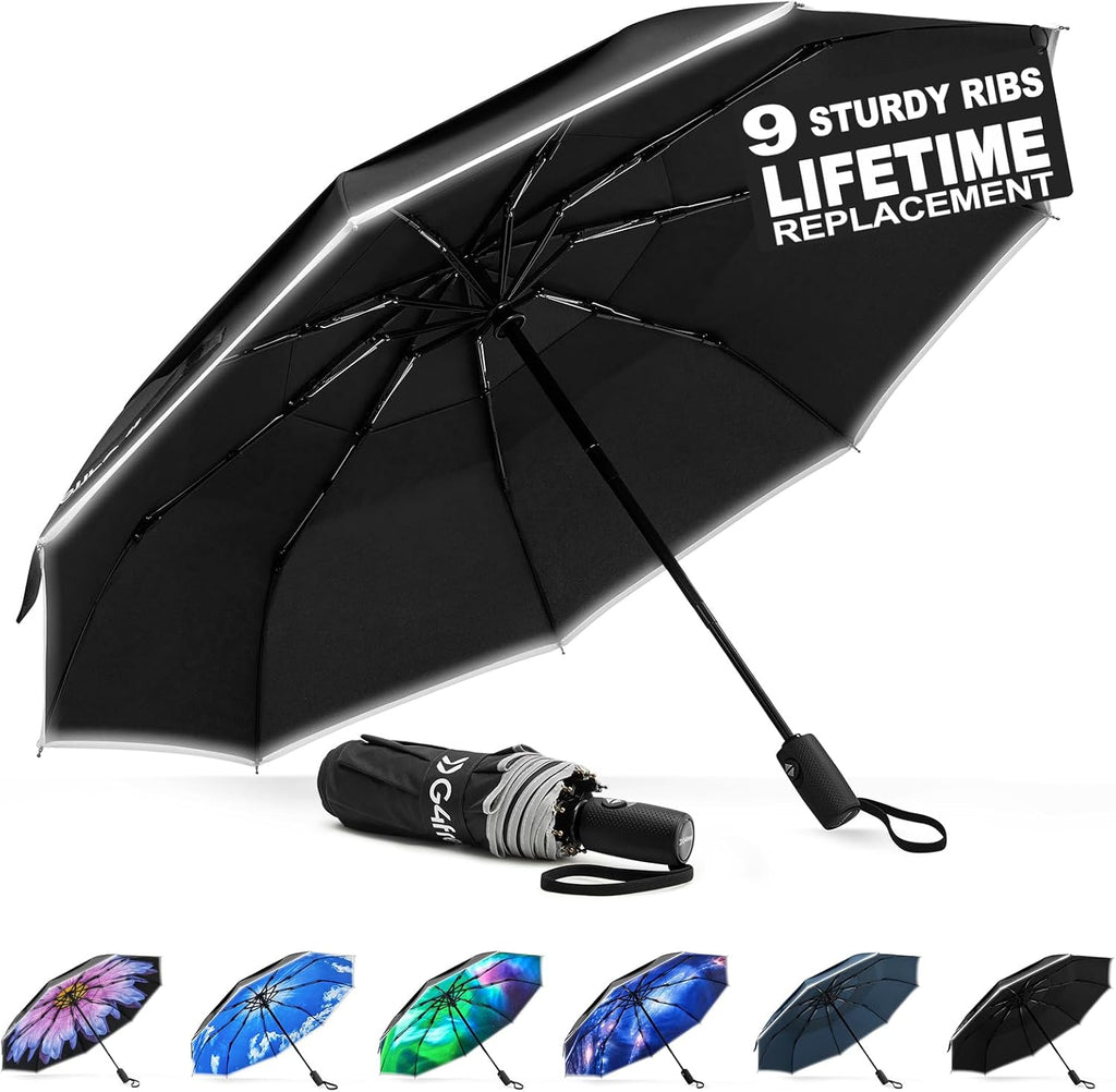 G4Free Eco Fiberglass Frame Double Canopy Reflective Strip Auto Folding Umbrella