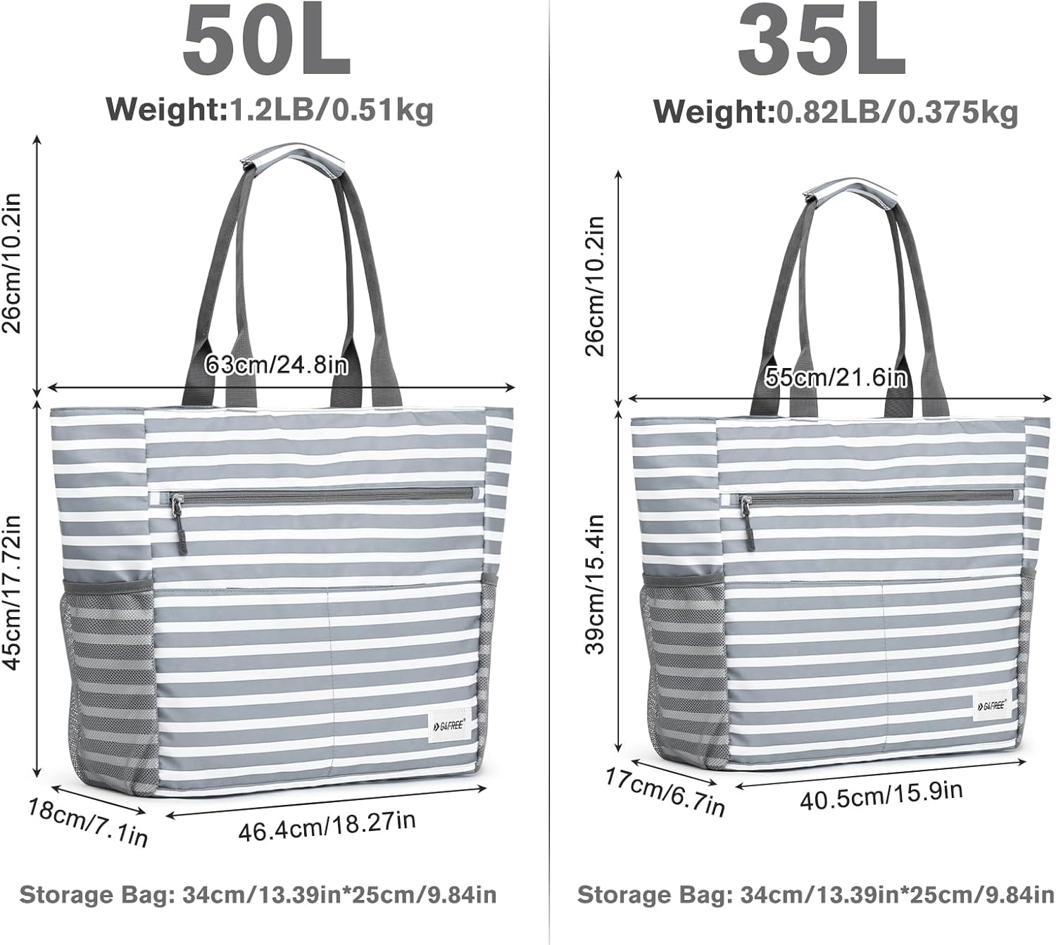 G4Free Foldable Waterproof Sandproof Tote Beach Bag