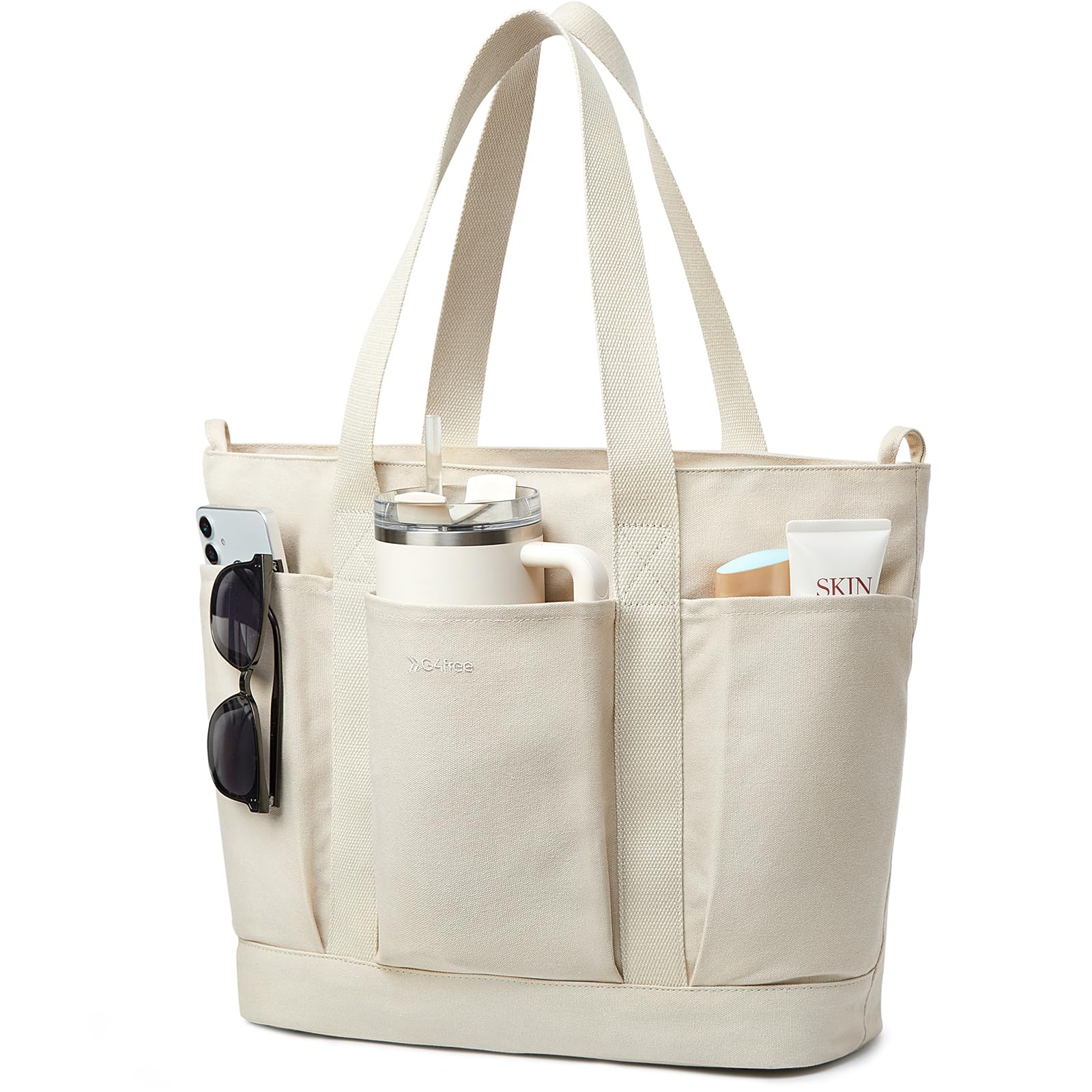 G4free Large Zipper Canvas Tote Bag With Laptop Sleeve
