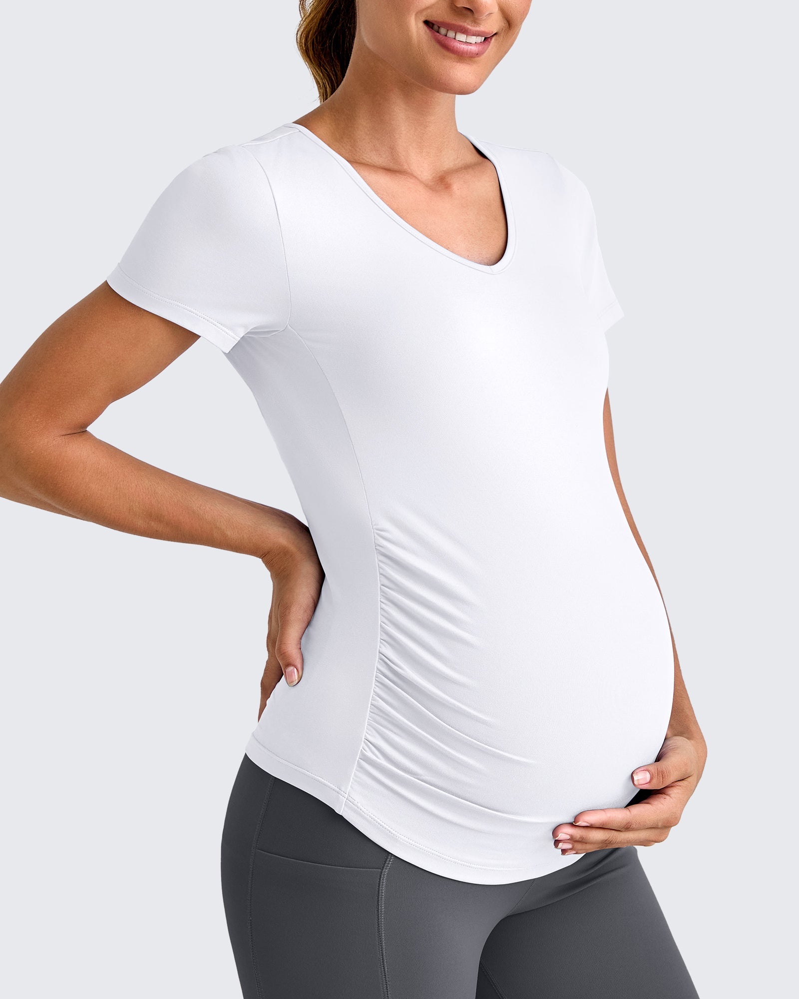 Lightweight V Neck Side Ruched Maternity Short Sleeve