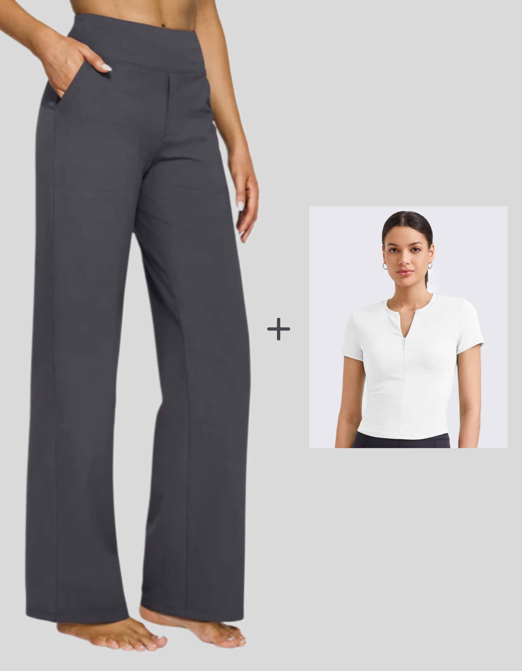 Loose Business Casual Pants + BareFeel Half Zip Slim Fit Tops