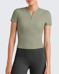 Ribbed Half Zip Slim Work Out Short Sleeve