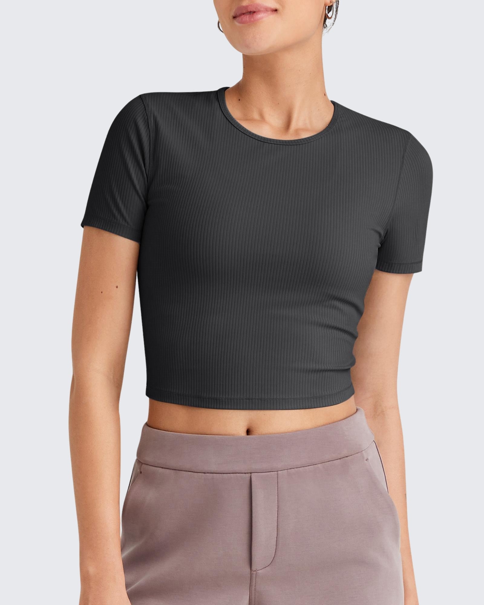 Ribbed Slim Workout Crop Short Sleeve