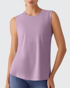 Side Slits Loose Fit High Neck Athletic Tanks