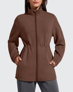 Smoofit Zip Up Pockets Long Cinch Waist Jackets