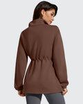 Smoofit Zip Up Pockets Long Cinch Waist Jackets