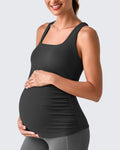 Square Neck Ruched Pregnancy Workout Tanks