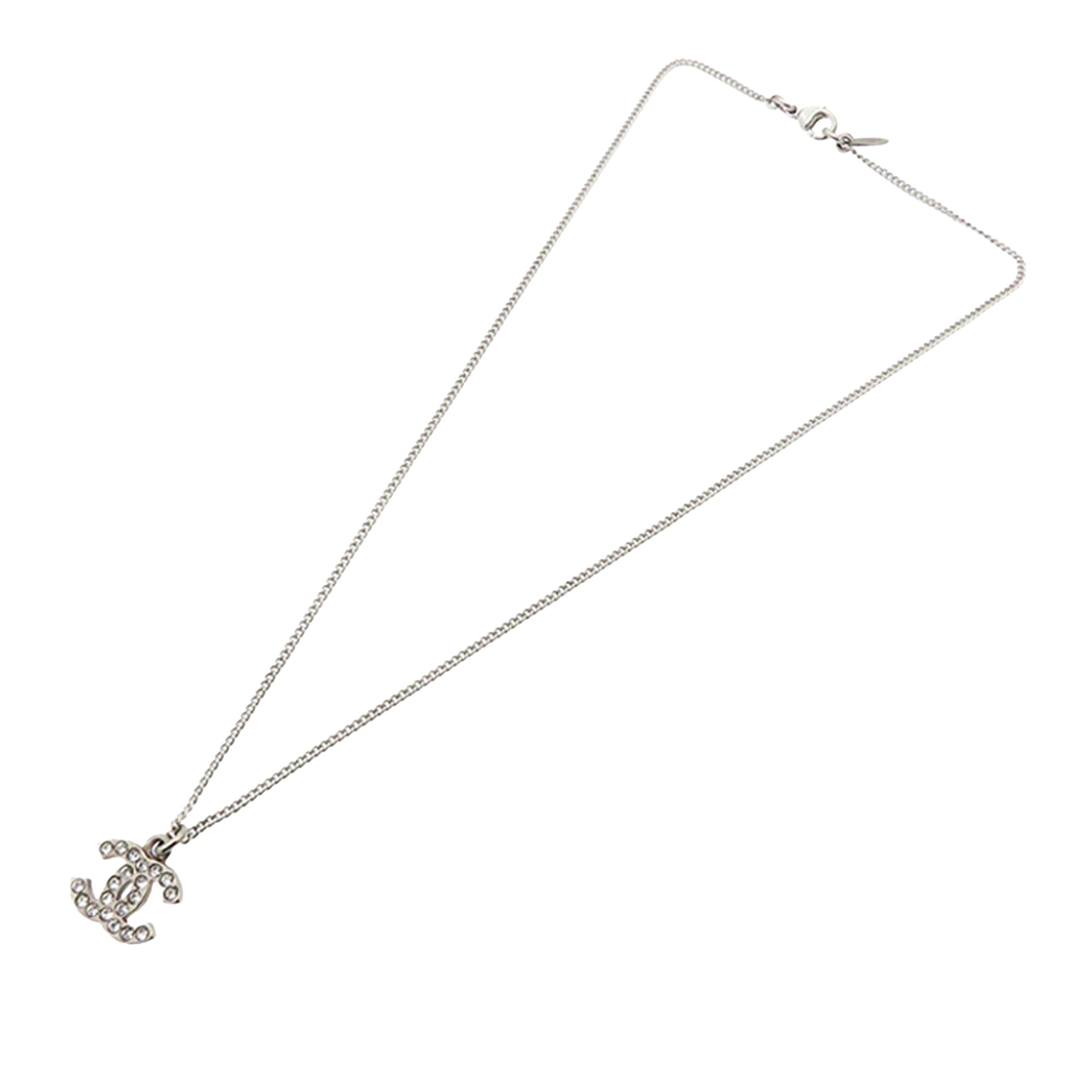 Silver Plated CC Rhinestone Pendant Necklace