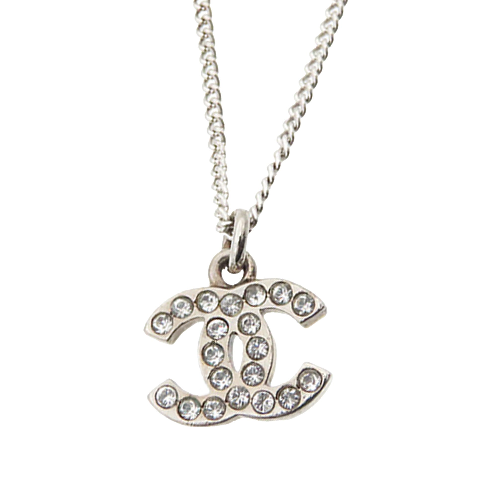 Silver Plated CC Rhinestone Pendant Necklace