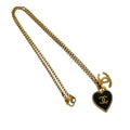 Gold Plated Enamel CC Heart Pendant Necklace