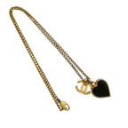 Gold Plated Enamel CC Heart Pendant Necklace
