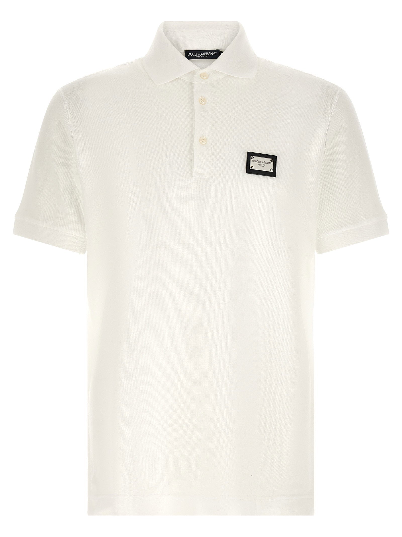 Dolce & Gabbana Logo-Patch Piqué Cotton Polo Shirt — White