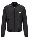 Dolce & Gabbana Logo Plaque Nylon Bomber Jacket — Black