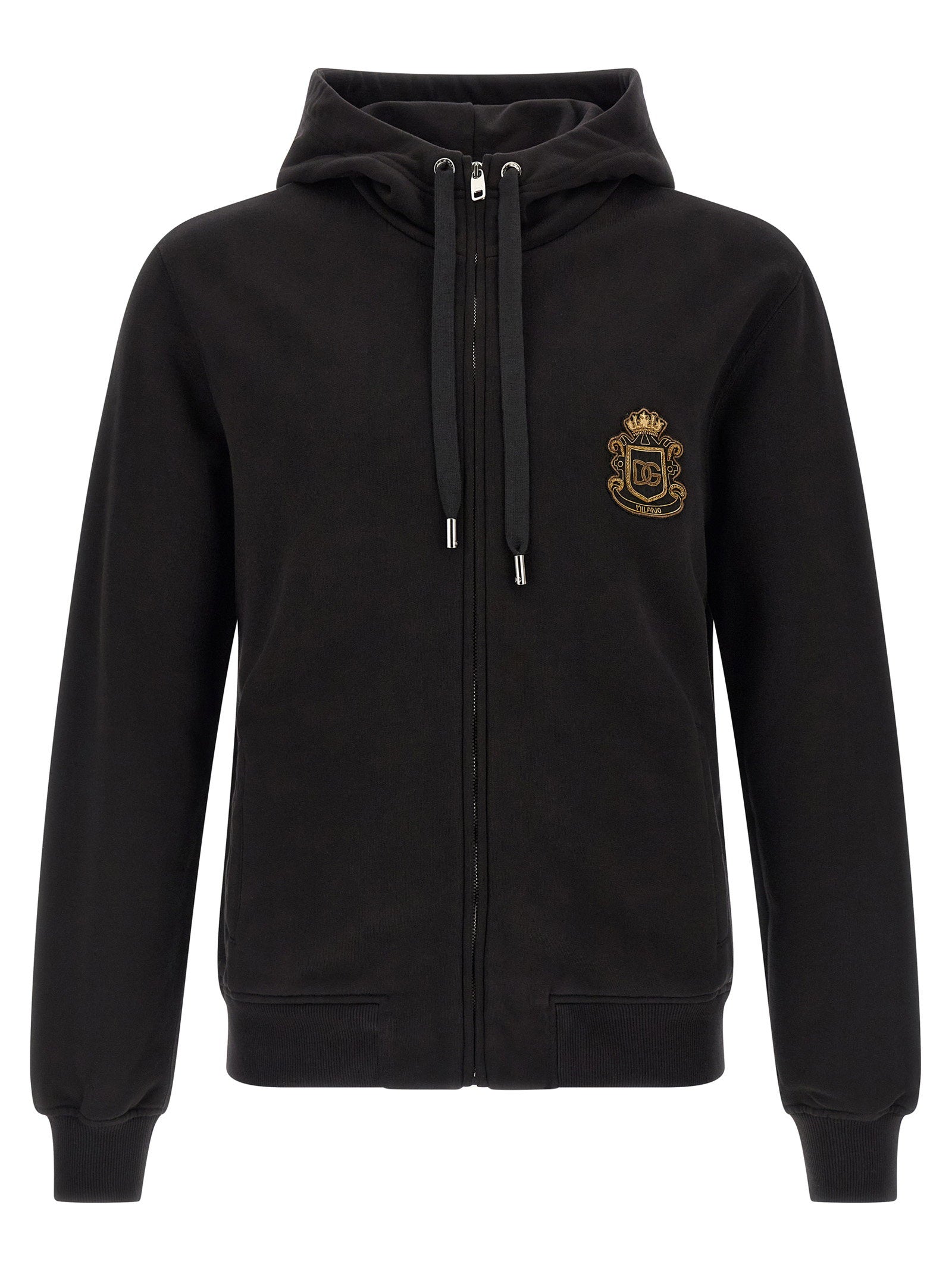 Dolce & Gabbana Embroidered Crest Hoodie — Black