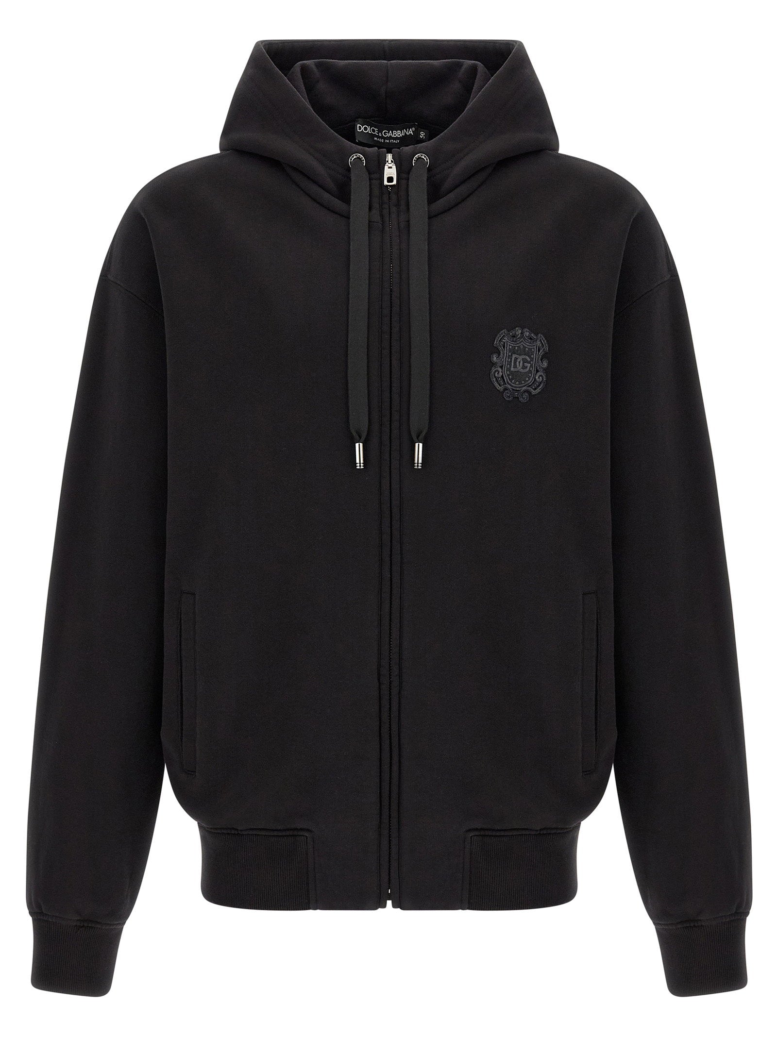 Dolce & Gabbana Embroidered Logo Crest Hoodie — Black