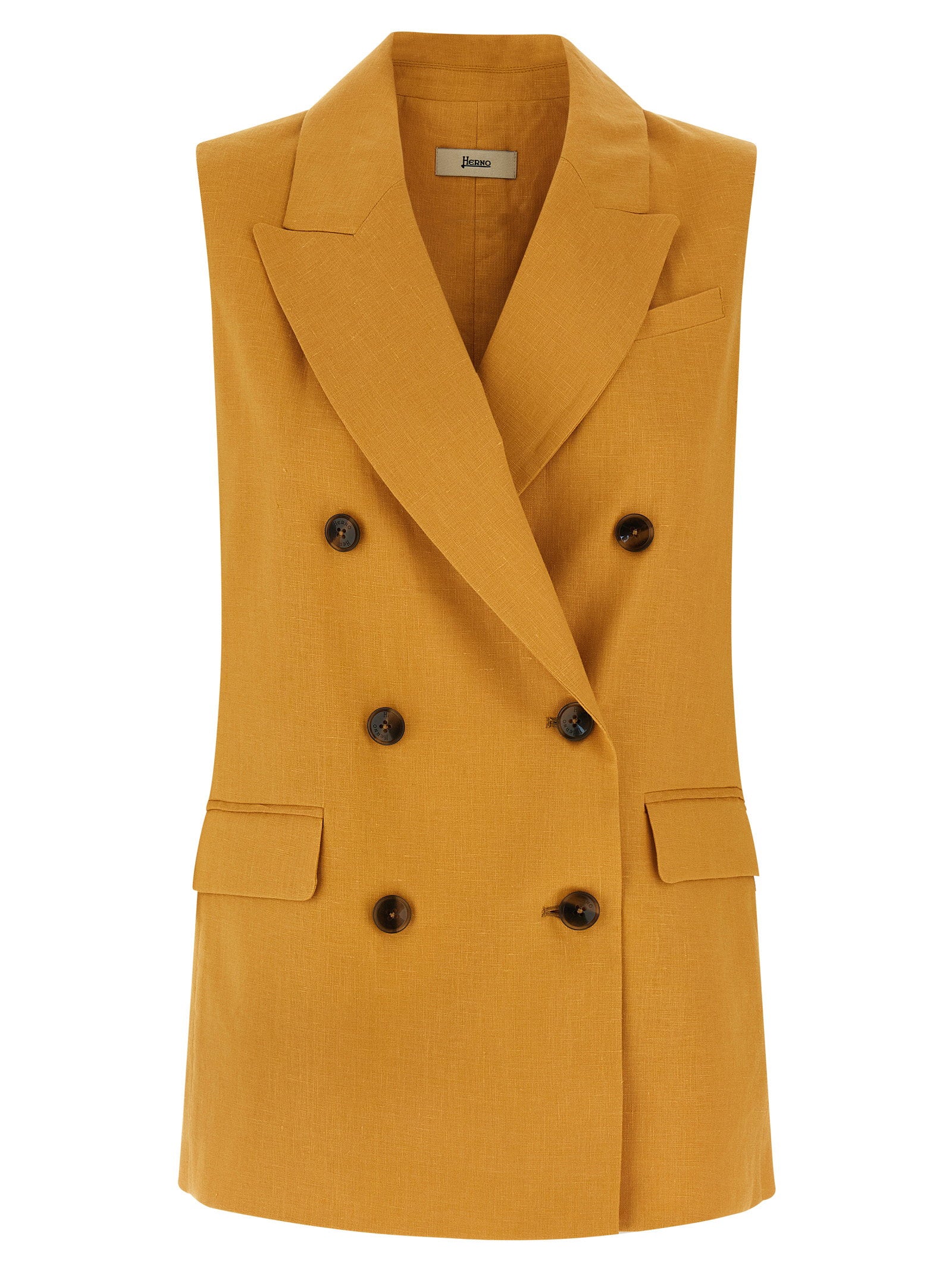 Herno Linen Double-Breasted Vest — Gold