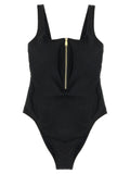 Goldbergh Square-Neck Zip Front One-Piece Swimsuit — Black