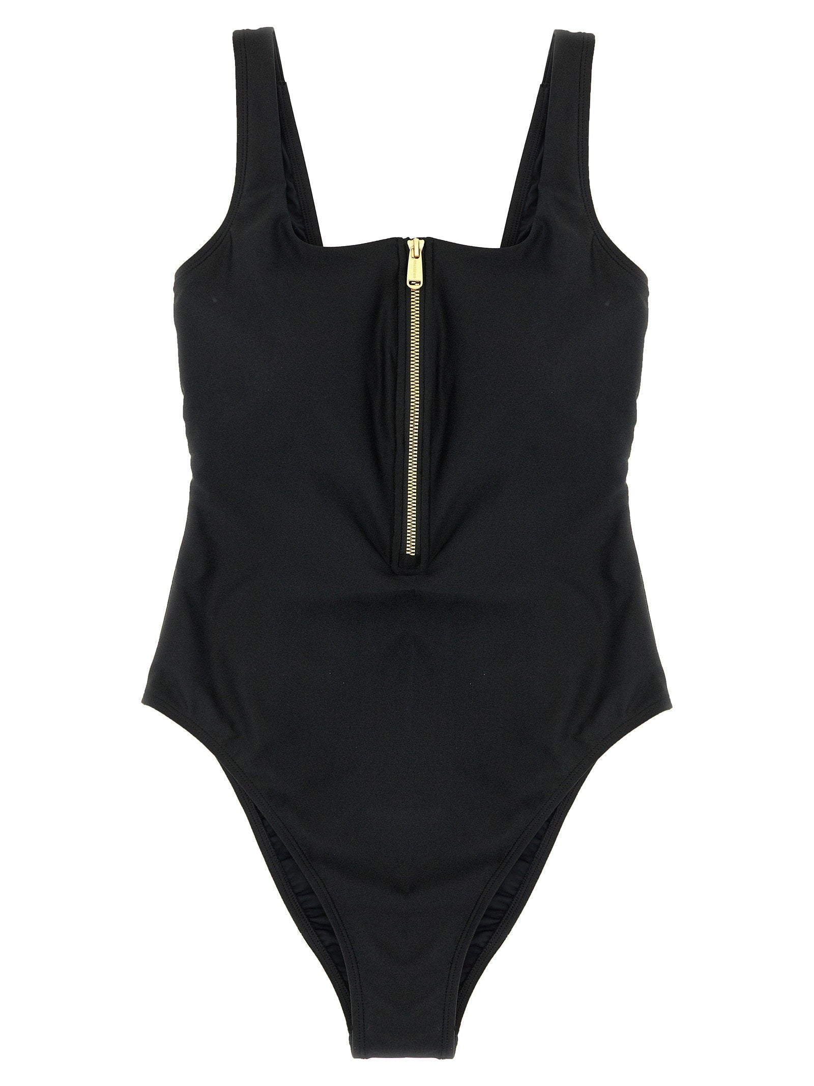 Goldbergh Square-Neck Zip Front One-Piece Swimsuit — Black