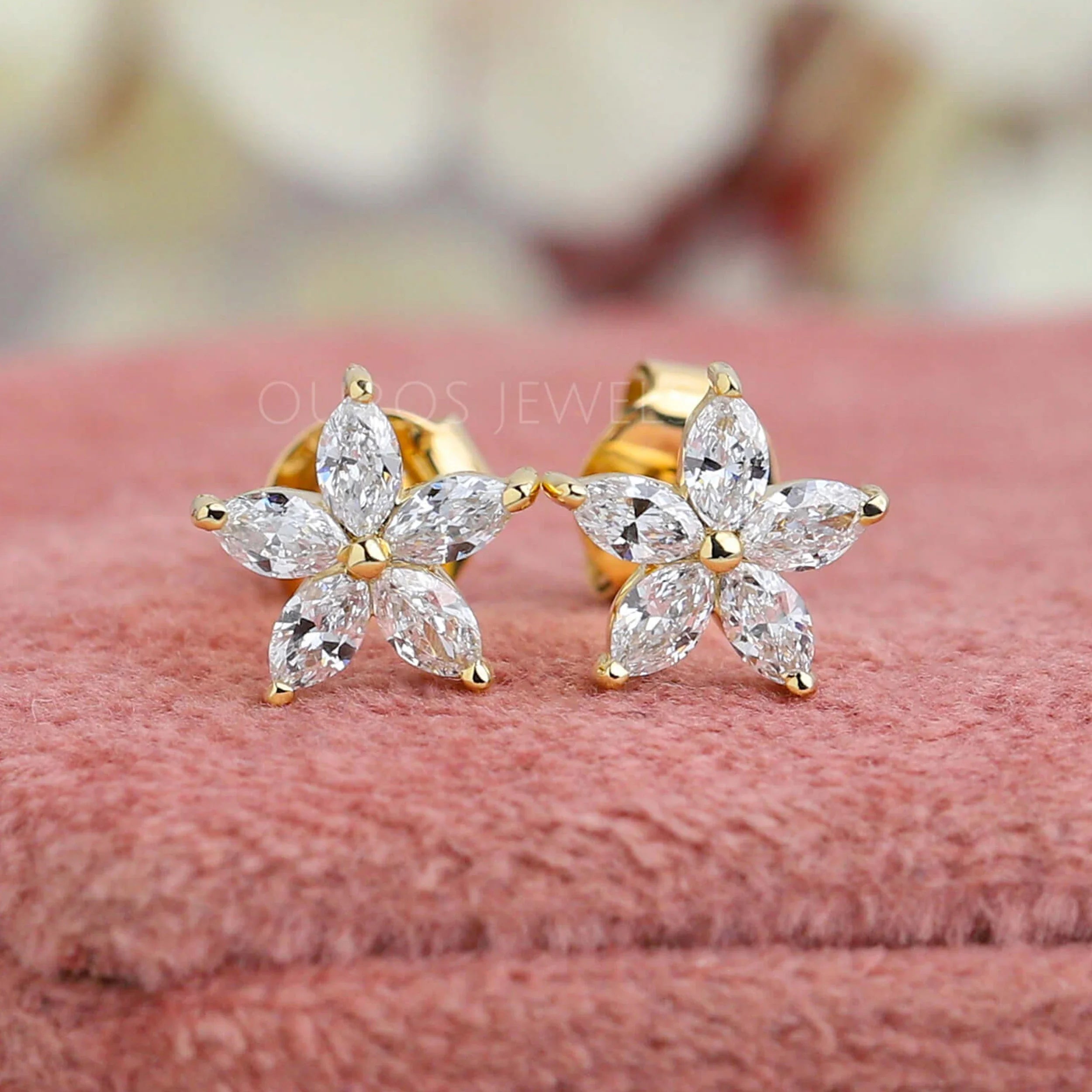 Floral Shape Marquise Diamond Earring