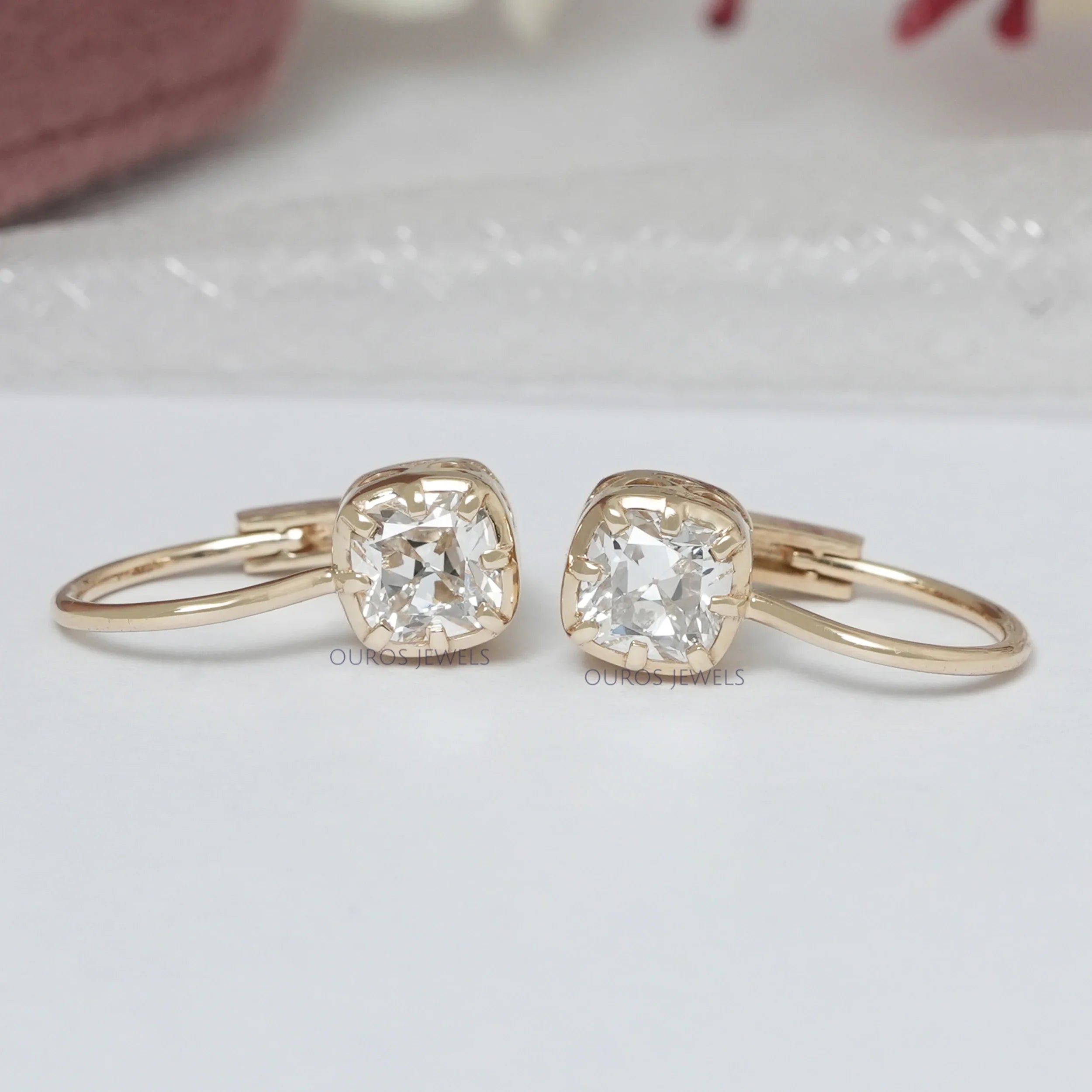 Old  Mine Cushion Cut Lab Grown Diamond  Drop Earrings