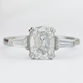 Three Stone Old Mine Cushion Cut Diamond Engagement Ring