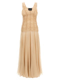 Giovanni Bedin Smocked Silk Chiffon Dress — Beige