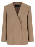 Fabiana Filippi Linen-Viscose Twill V-Neck Blazer — Camel