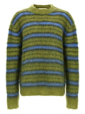 Marni Striped Brushed Mohair Sweater — Olive