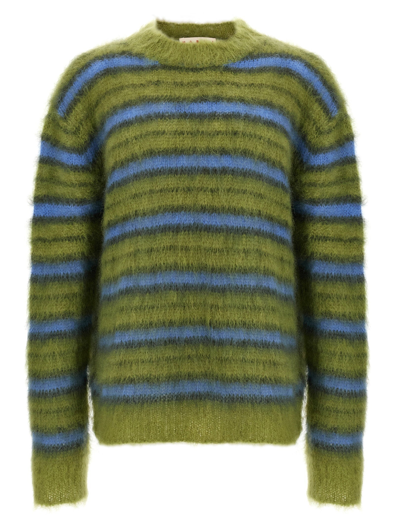 Marni Striped Brushed Mohair Sweater — Olive