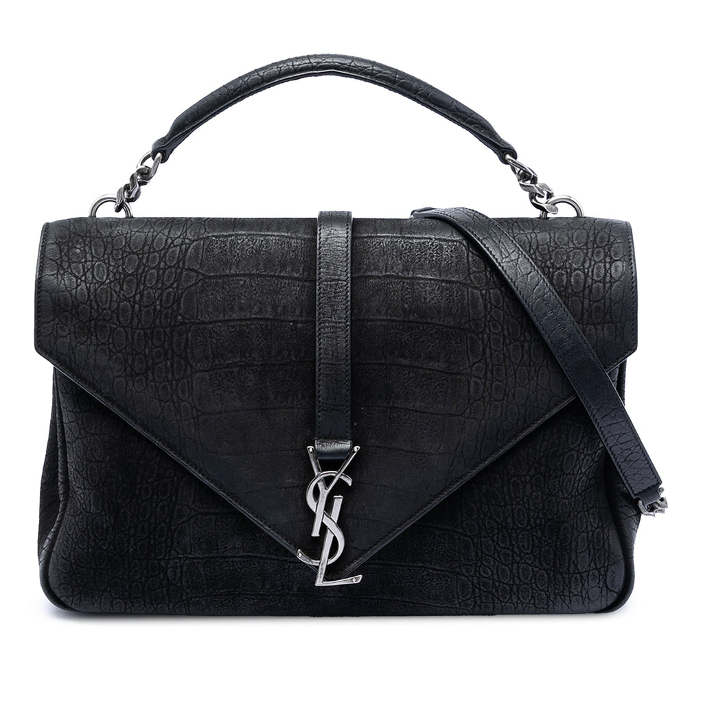 Large Croc Embossed Nubuck Monogram College Satchel