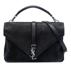 Large Croc Embossed Nubuck Monogram College Satchel