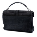 Large Croc Embossed Nubuck Monogram College Satchel