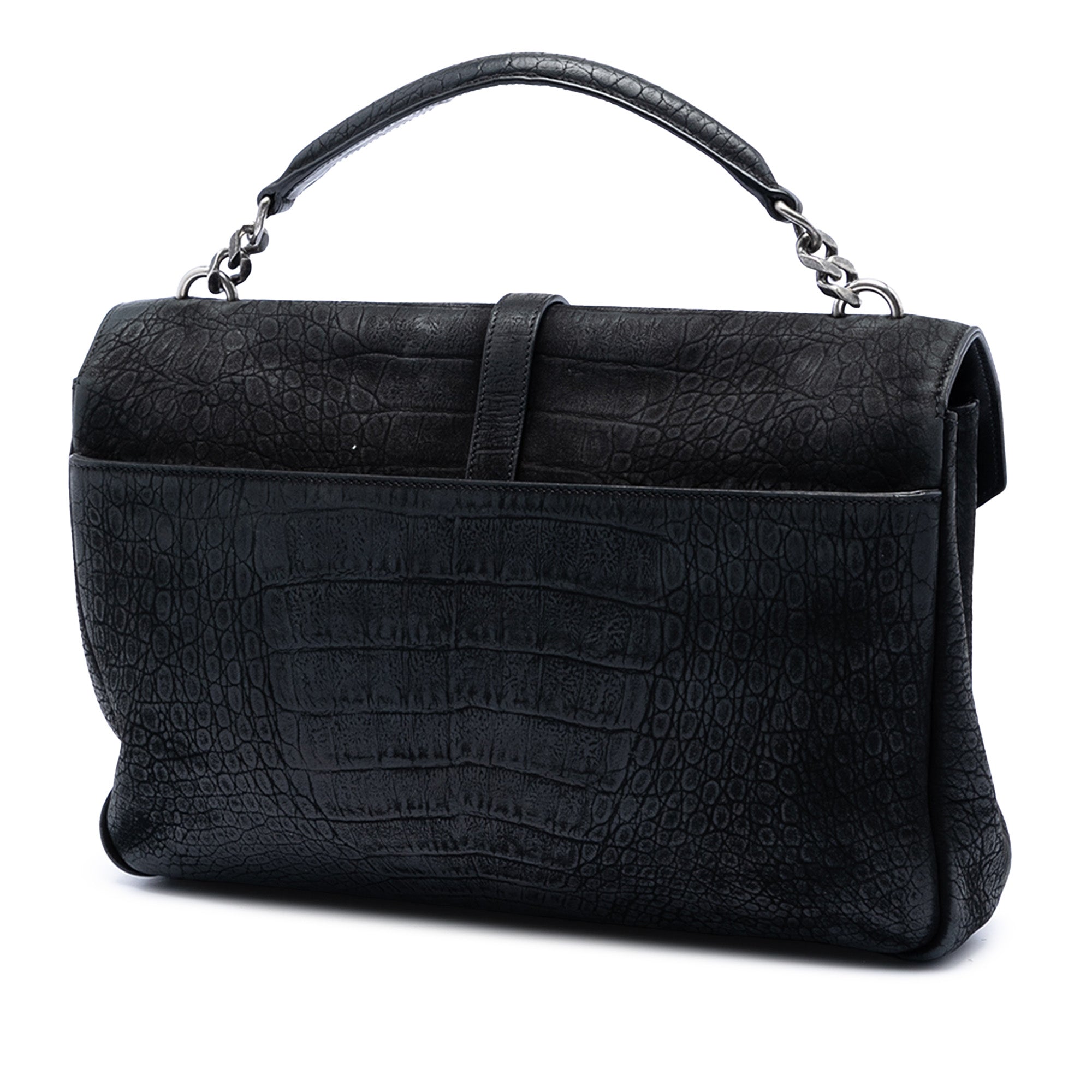 Large Croc Embossed Nubuck Monogram College Satchel