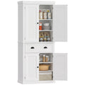 72" Tall Pantry Cabinet with Beadboard Doors, Adjustable Shelves & Drawer, White