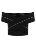 Balmain Off-Shoulder Ribbed Viscose Blouse — Black