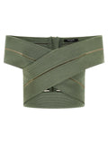 Balmain Off-the-Shoulder Crop Blouse — Green