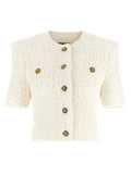 Balmain Tweed Plumetis Cardigan — Cream