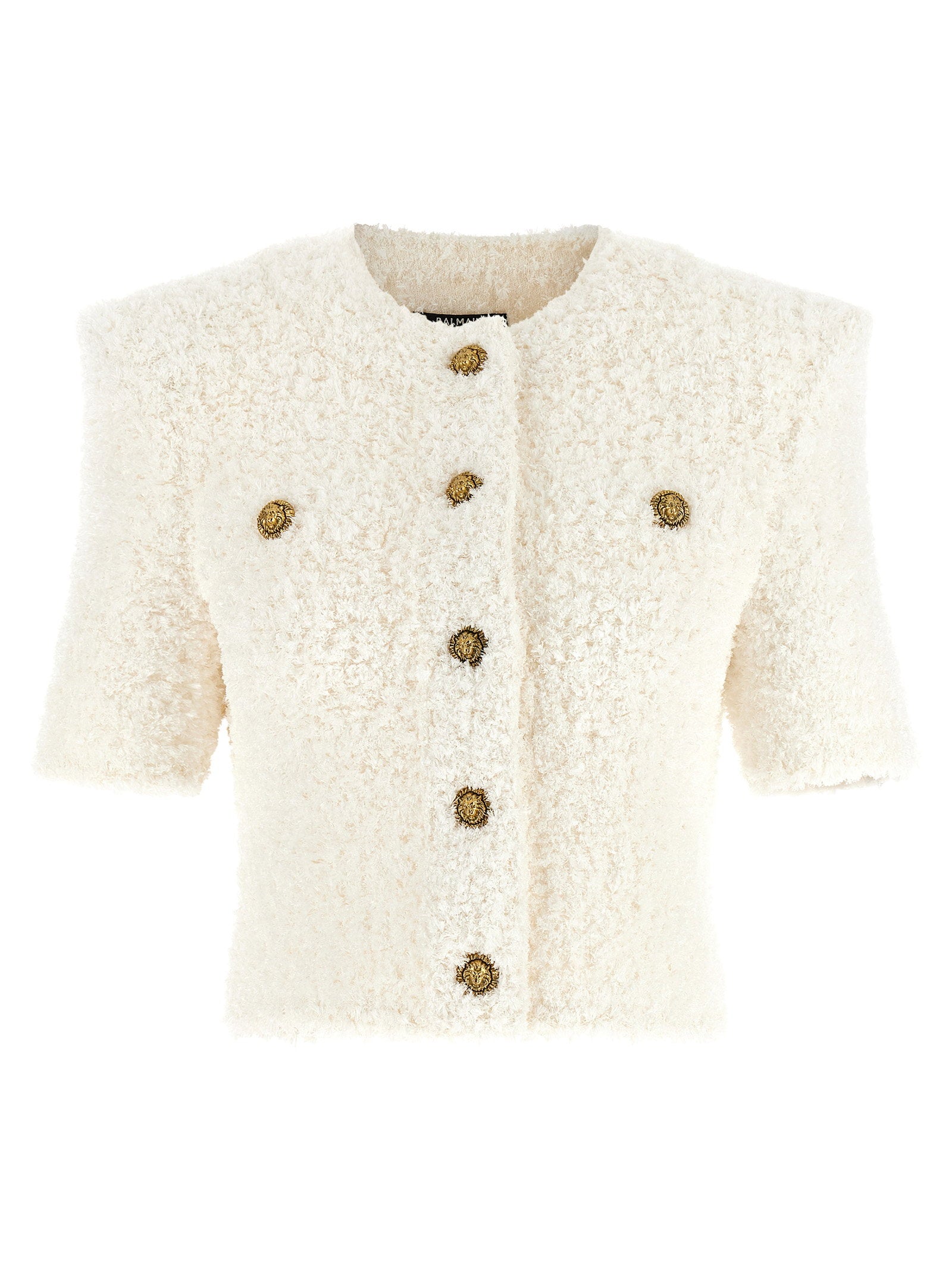 Balmain Tweed Plumetis Cardigan — Cream