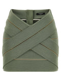 Balmain Ribbed Viscose with Mesh Inserts Skirt — Sage Green