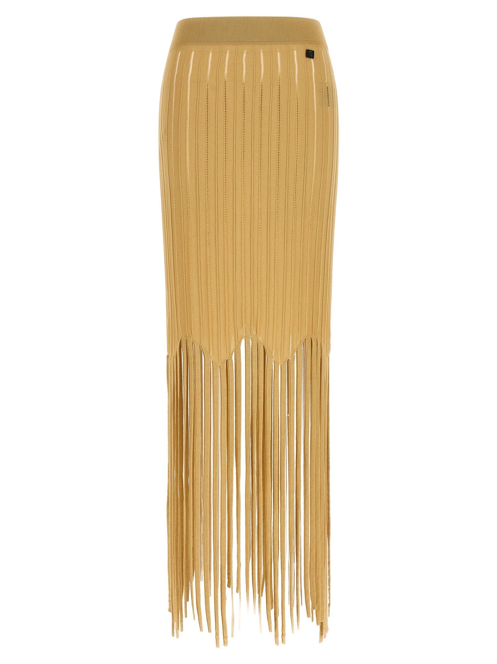 Balmain Fringed Midi Skirt — Beige