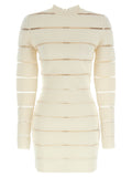 Balmain Sequin Mesh Stripe Bodycon Dress — Cream