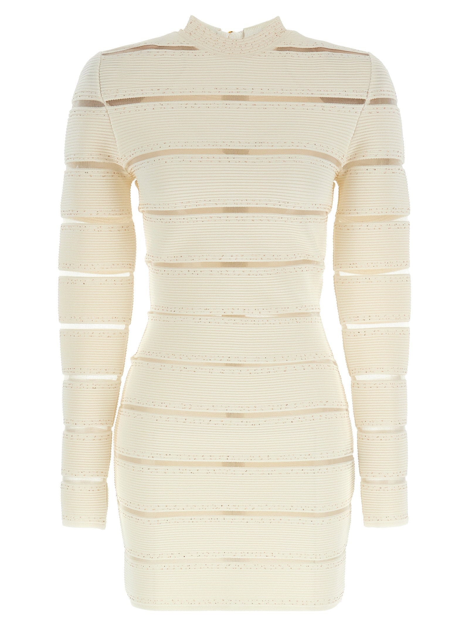Balmain Sequin Mesh Stripe Bodycon Dress — Cream