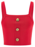Balmain Lion-Head Button Knit Tank Top — Red