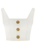 Balmain Lion-Button Canvas Tank Top — White
