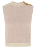 Balmain Tweed Knit with Lurex Sweater Vest — Pink