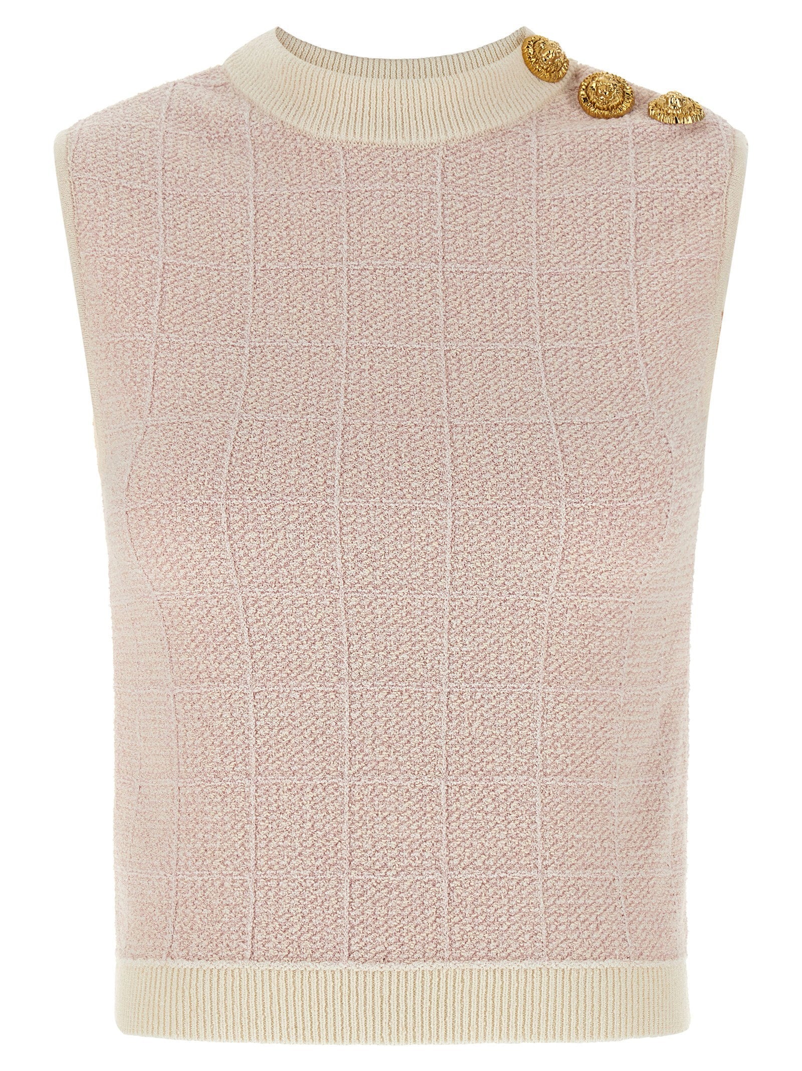 Balmain Tweed Knit with Lurex Sweater Vest — Pink