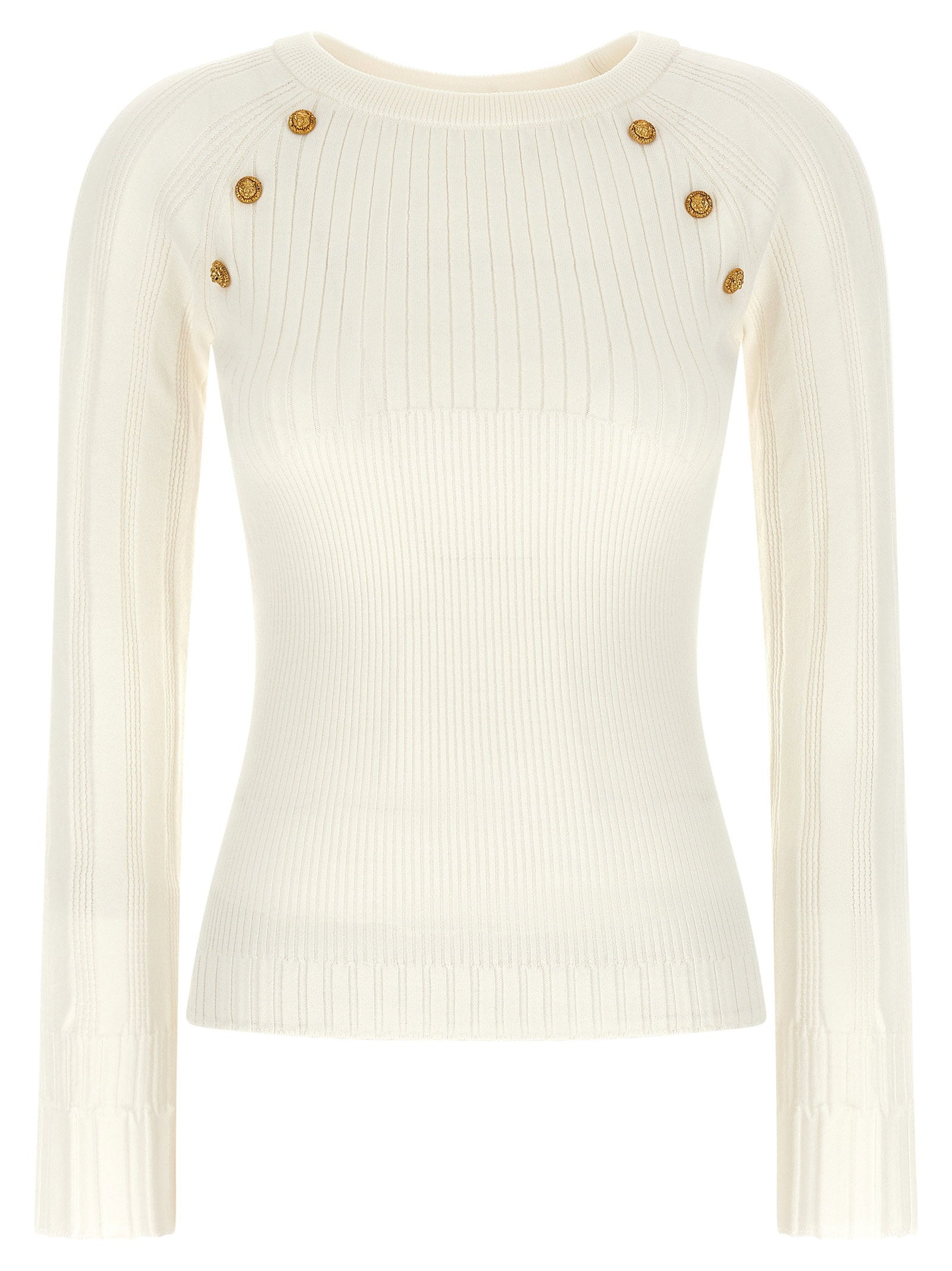 Balmain Lion-Head Button Detail Sweater — Cream