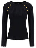 Balmain Gold Button-Embellished Ribbed Sweater — Black