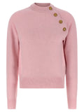Balmain Cashmere Blend with Lion-Head Buttons Sweater — Pink
