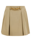 Balmain Chain-Detailed Pleated Skirt — Beige